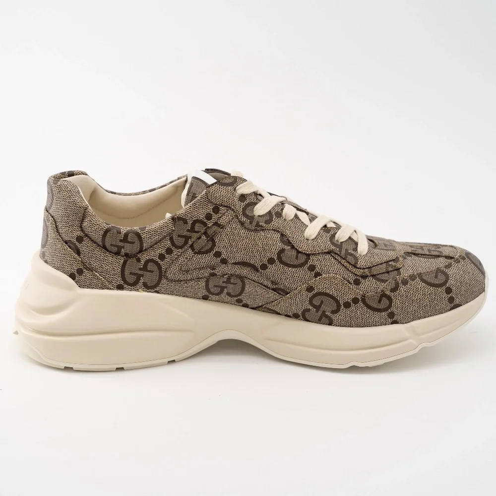 Size G 13 US 13.5 Gucci 100 Rhyton Sneaker Beige Monogram Macro GG Canvas - Picture 6 of 13